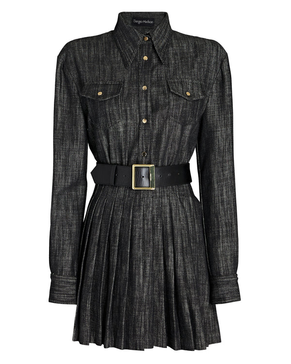 sergio hudson Belted Denim Shirt Mini Dress