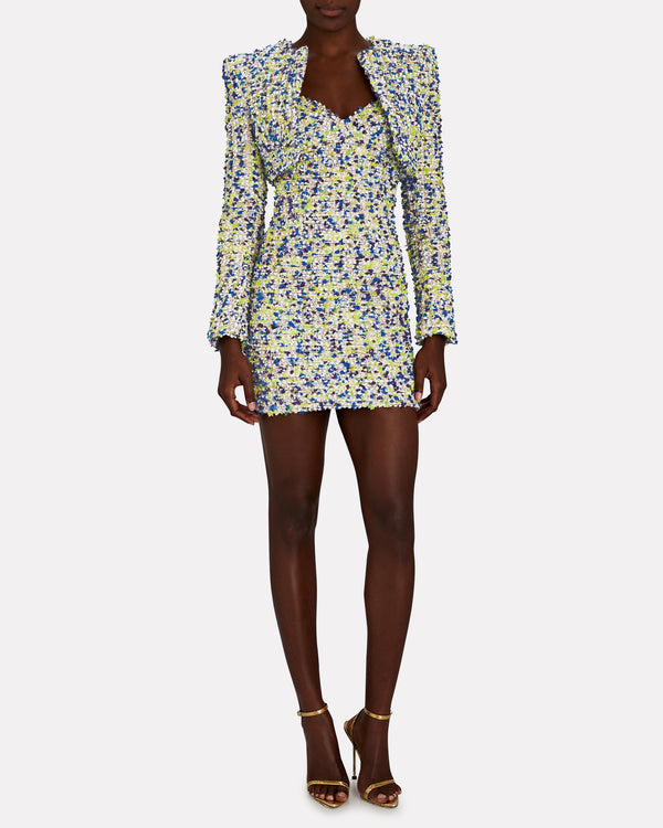 Sergio Hudson Collarless Tweed Cropped Jacket