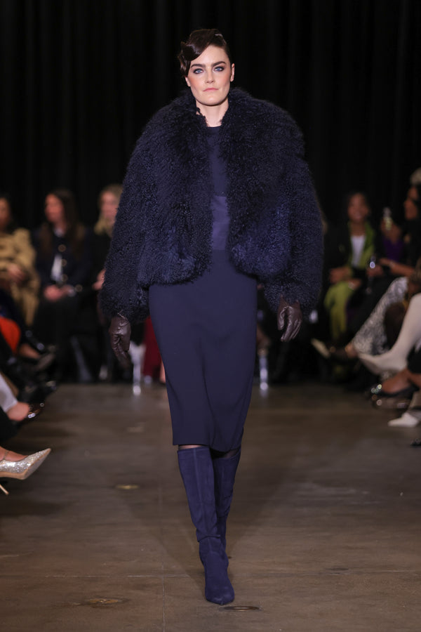 Sergio Hudson Crew Neck A-Line Dress W/ Suede Waist