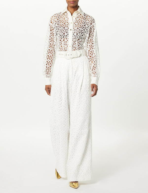 Sergio Hudson Deep Pleated Eyelet Pant