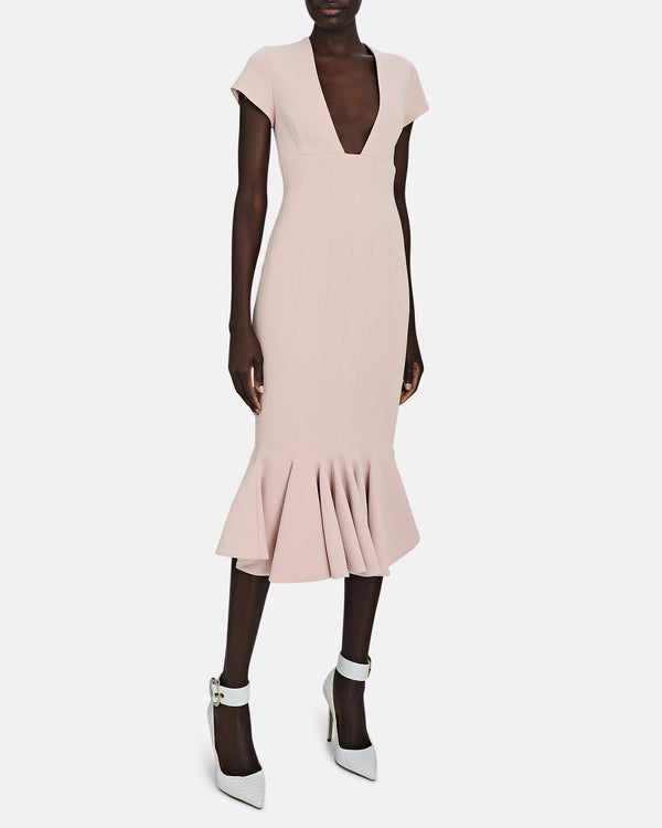 Sergio Hudson Deep-V Cap Sleeve Day Dress