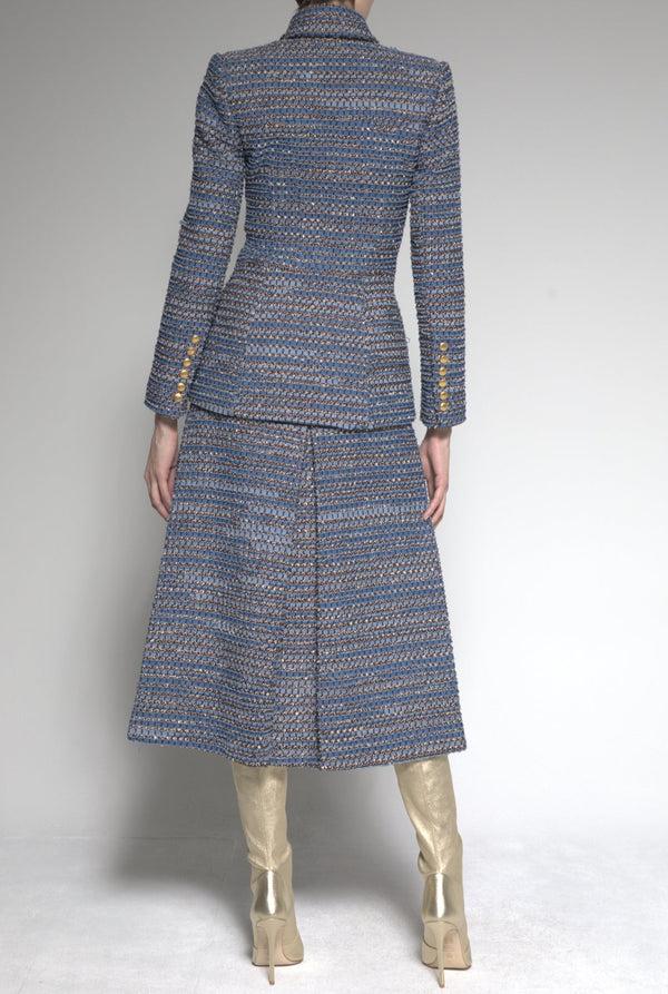 Sergio Hudson Denim Box Pleat Skirt