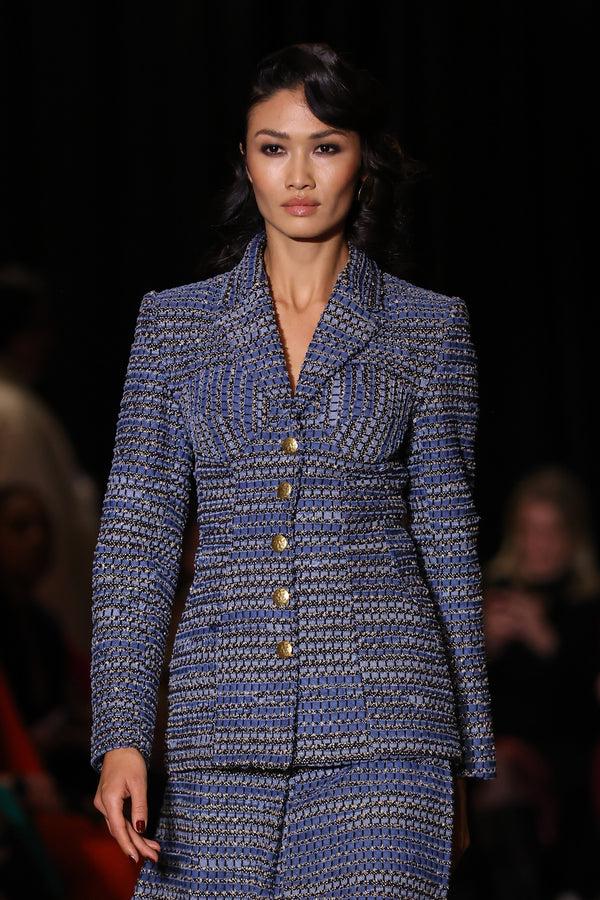 Sergio Hudson Denim Box Pleat Skirt