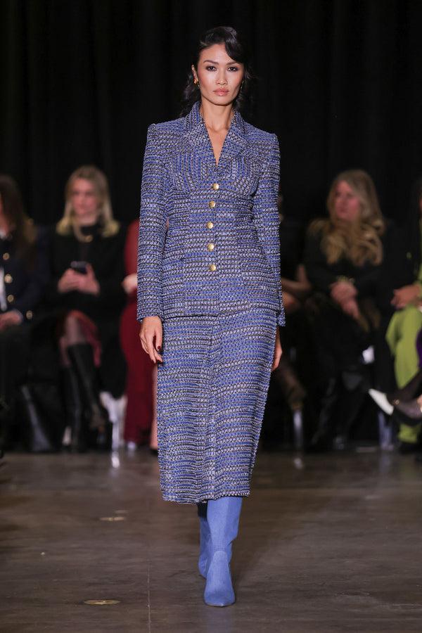 Sergio Hudson Denim Box Pleat Skirt