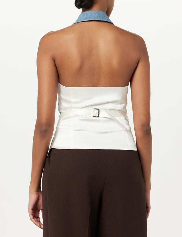 Sergio Hudson Denim Halter Vest