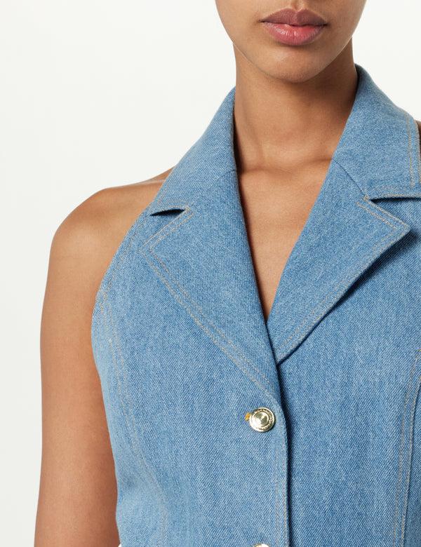 Sergio Hudson Denim Halter Vest