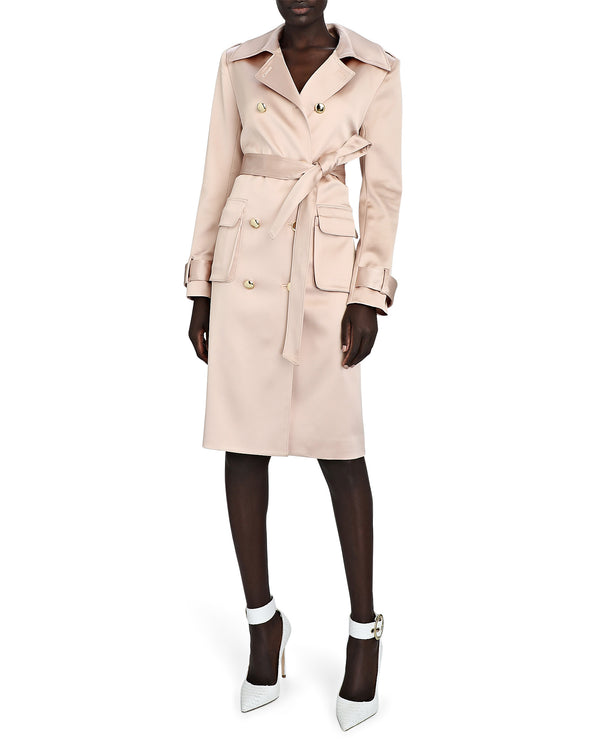 Sergio Hudson Double-Breast Satin Trench