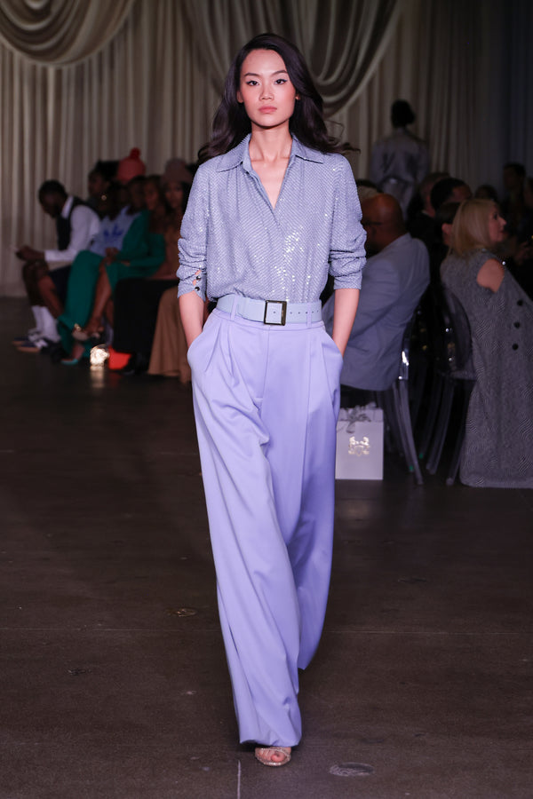 Sergio Hudson Double Pleat Wide Leg Pant