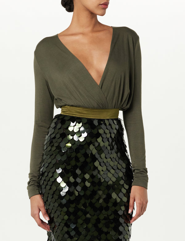 Sergio Hudson Draped V-Neck Bodysuit