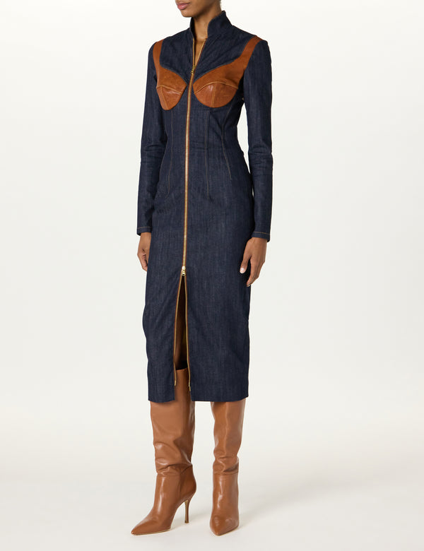 Sergio Hudson High Collar Midi Bustier Dress