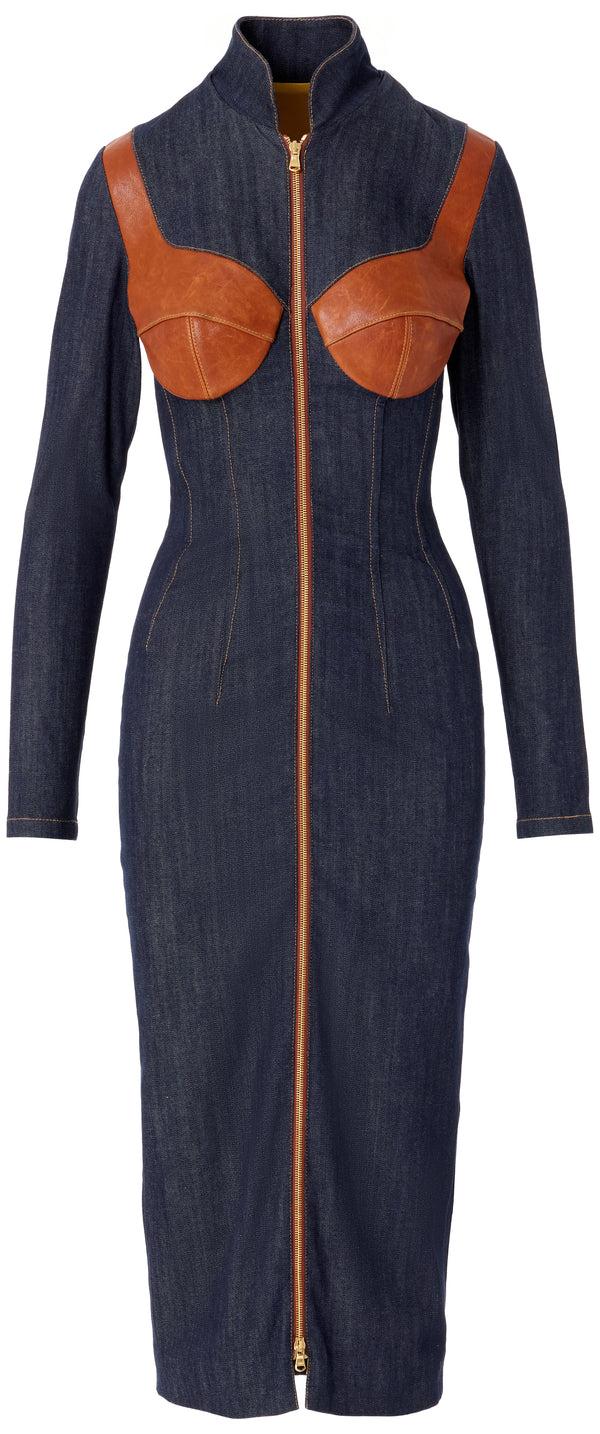 sergio hudson High Collar Midi Bustier Dress