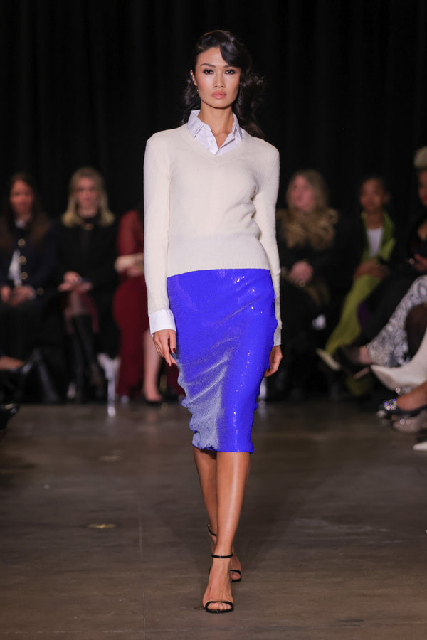 Sergio Hudson Jersey V-Neck Sweater (Red Black Grey)