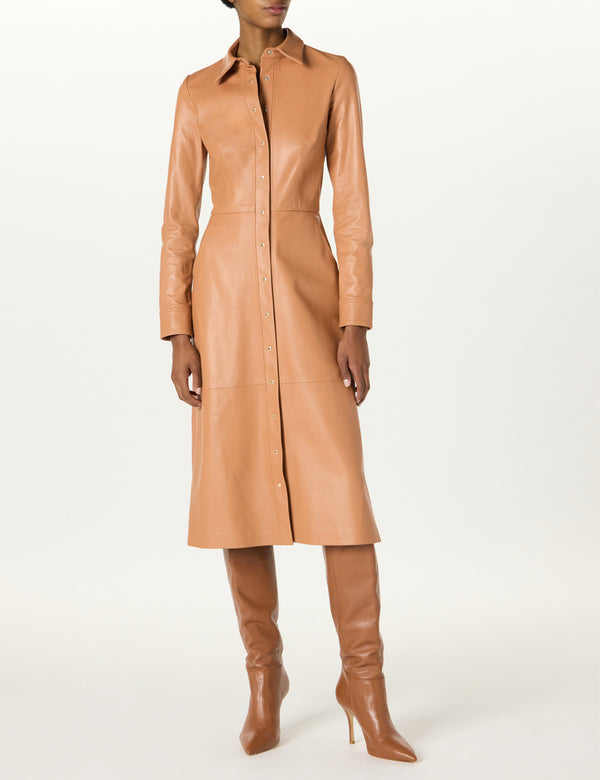 Sergio Hudson Leather Button Down Shirt Dress