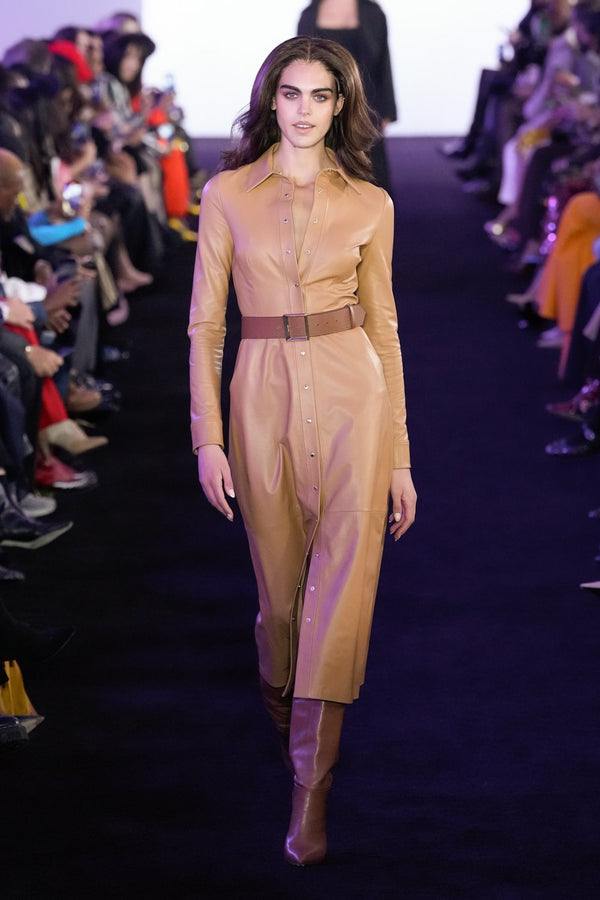 Sergio Hudson Leather Button Down Shirt Dress