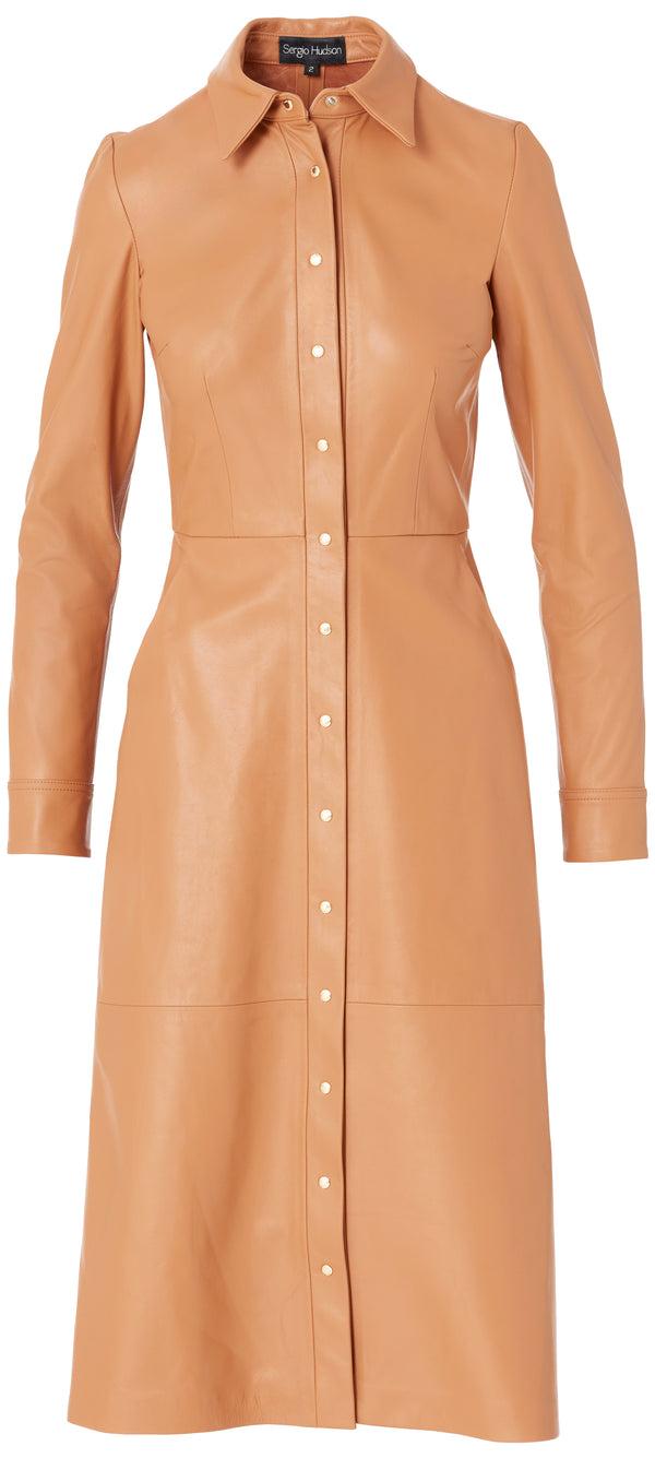 sergio hudson Leather Button Down Shirt Dress