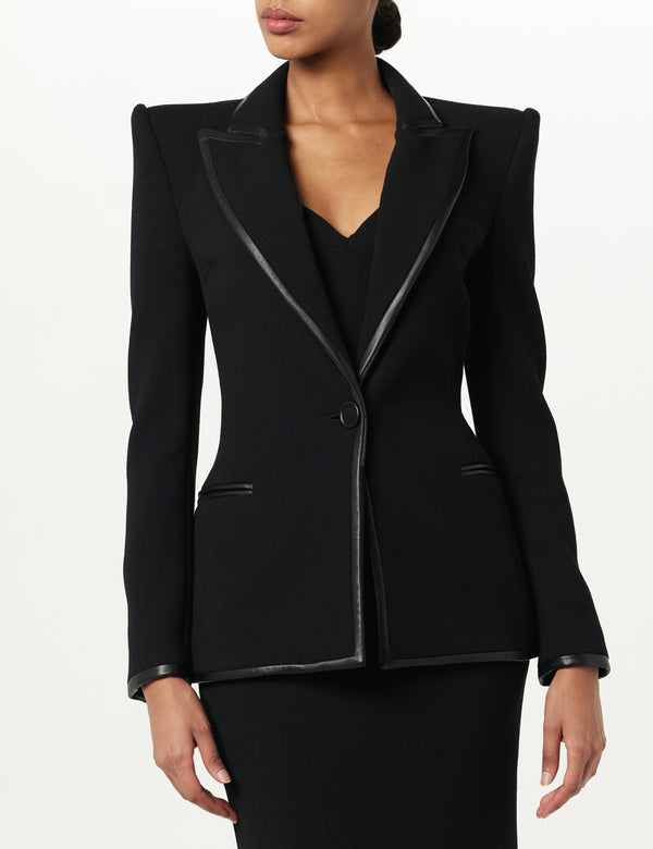 Sergio Hudson Leather Frame Blazer Jacket