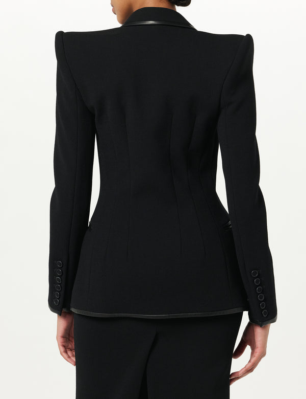 Sergio Hudson Leather Frame Blazer Jacket