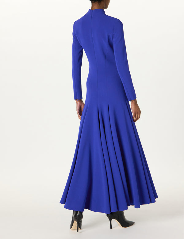 Sergio Hudson Mock Neck Slim Dress W/ Sweep