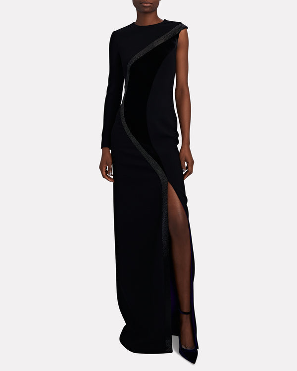 Sergio Hudson One Sleeve Sheath Gown With Slit