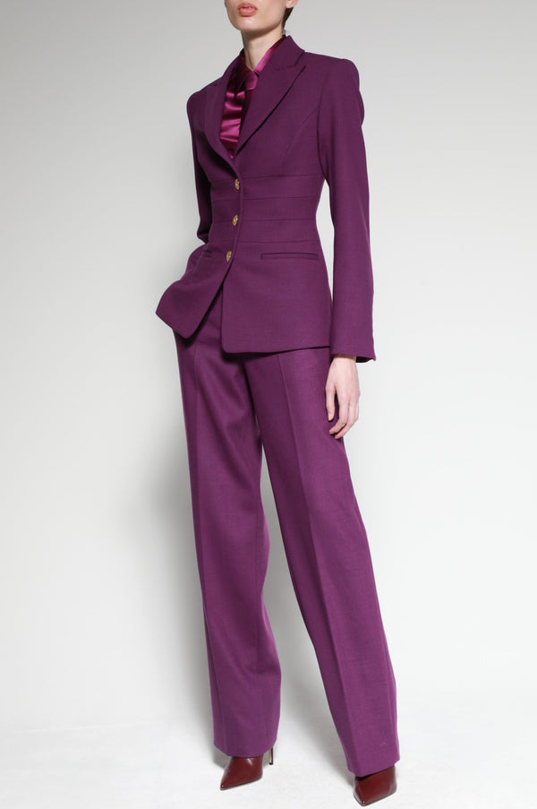 Sergio Hudson Pleated Waist Wool Blazer