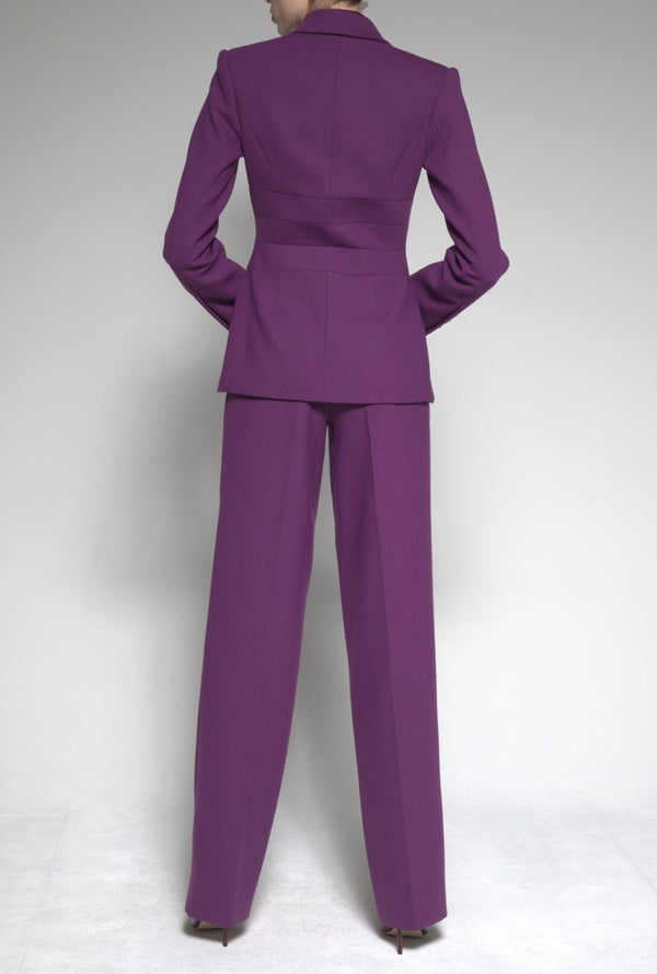 Sergio Hudson Pleated Waist Wool Blazer