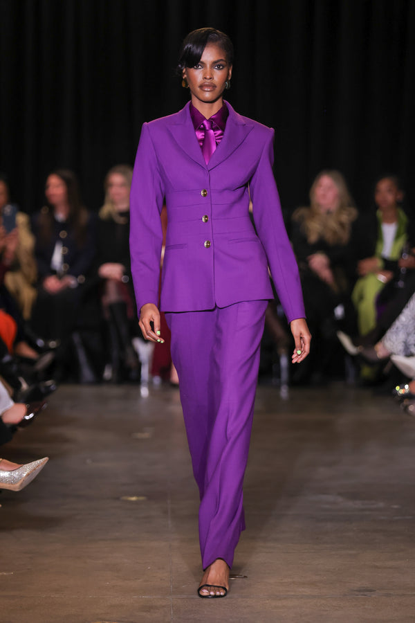 Sergio Hudson Pleated Waist Wool Blazer