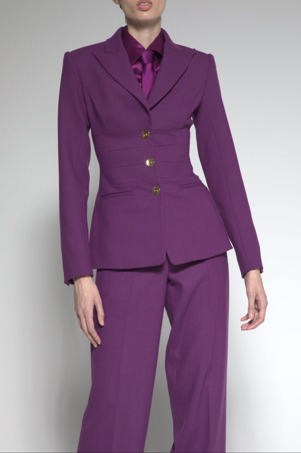 sergio hudson Pleated Waist Wool Blazer