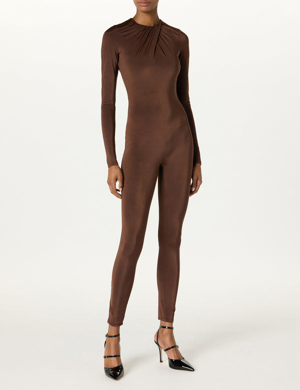 Sergio Hudson Ruched Neck Catsuit