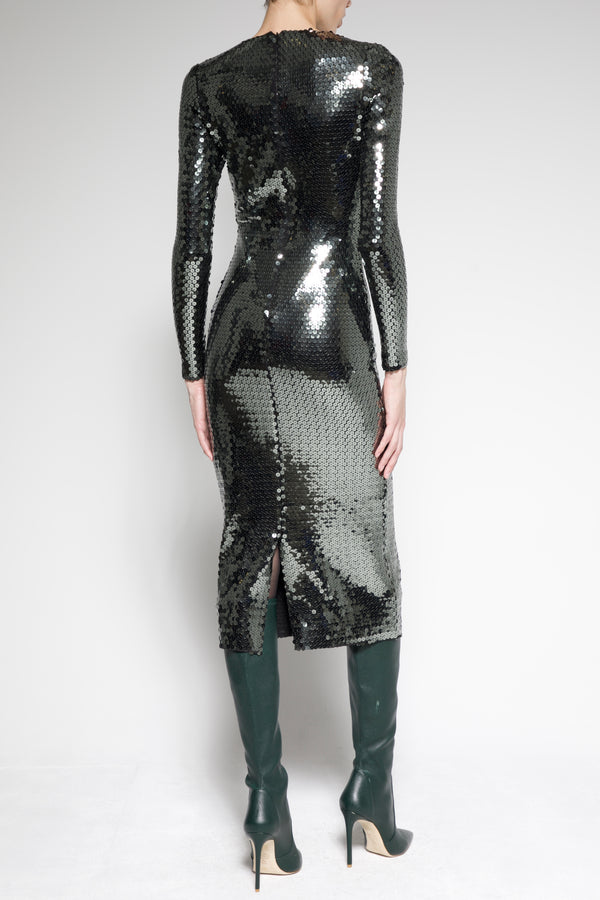 Sergio Hudson Sequin Long Sleeve Midi Dress