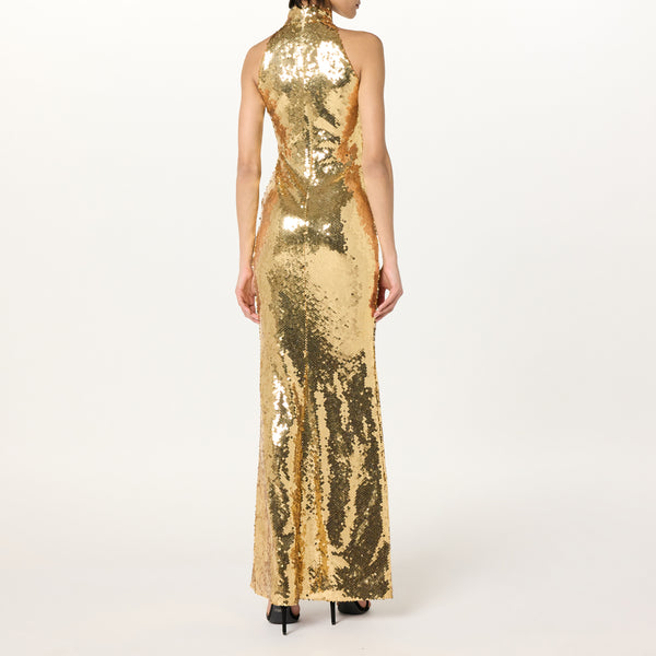 Sergio Hudson Sequined Maxi Halter Dress