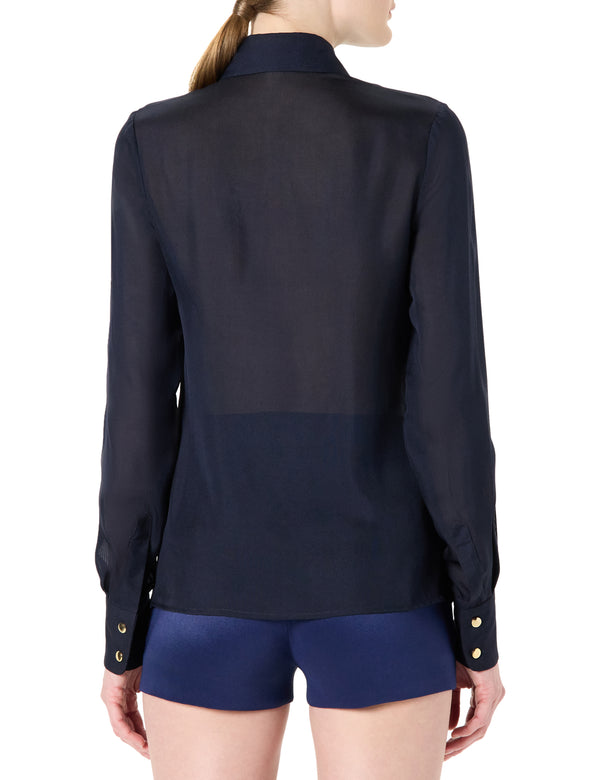 Sergio Hudson Sheer Button-Down Blouse