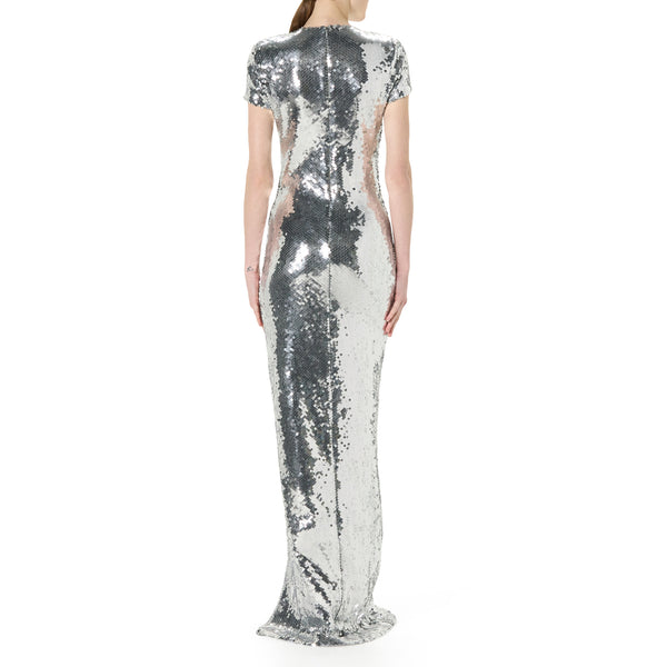 Sergio Hudson Short Sleeve High Slit Gown