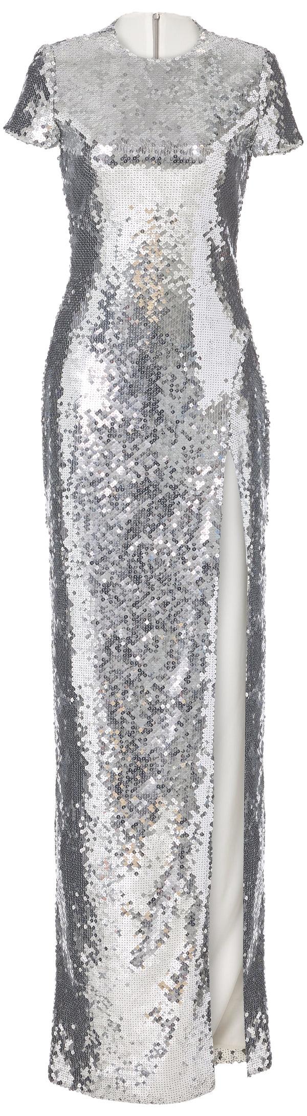 sergio hudson Short Sleeve High Slit Gown