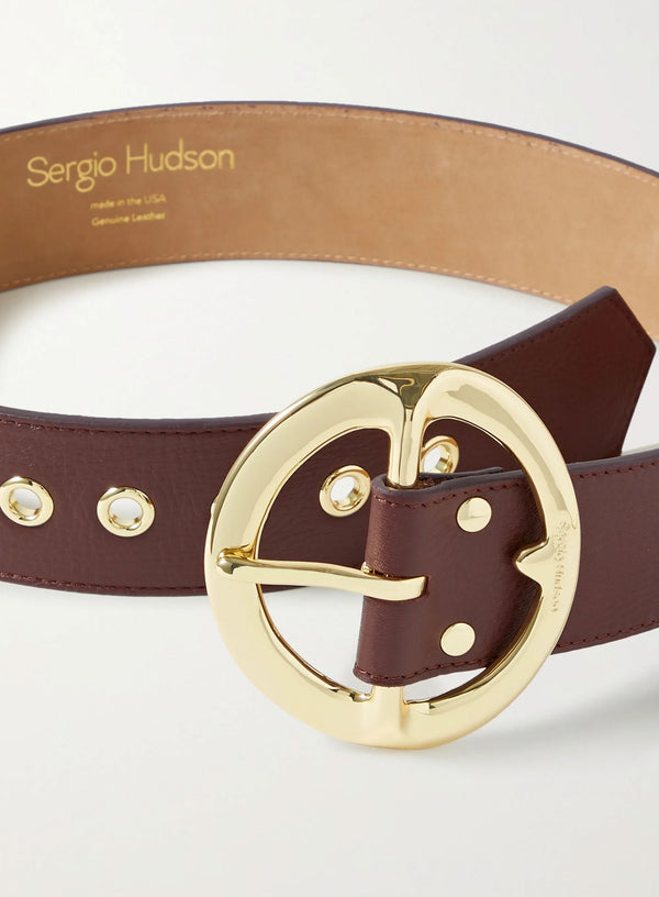 Sergio Hudson Signature Leather Belt - Burgundy