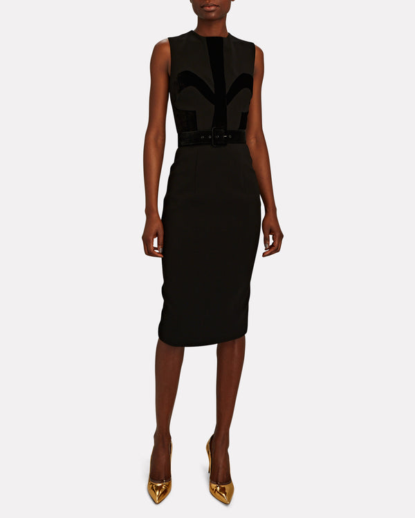 Sergio Hudson Sleeveless Belted Paneled Midi Dress