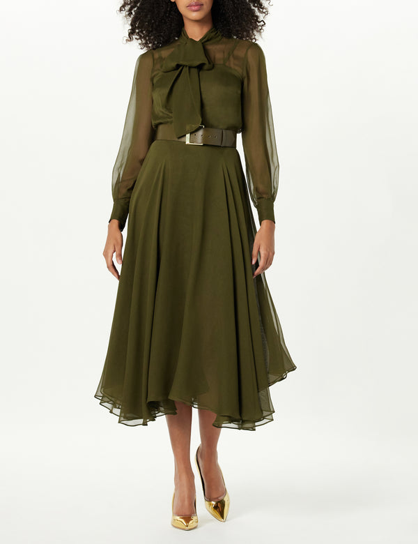 Sergio Hudson Tie-Neck Midi Dress
