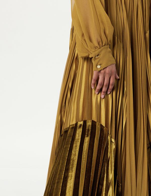 Sergio Hudson Tie-Neck Pleated Maxi Dress