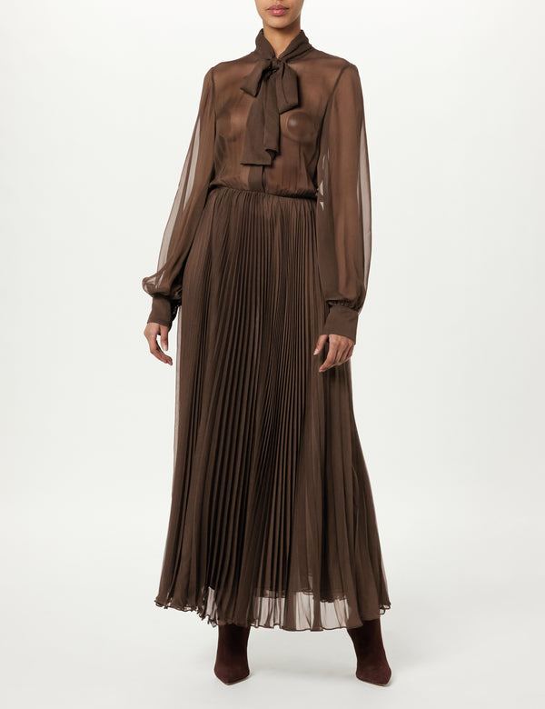 Sergio Hudson Tie-Neck Pleated Maxi Dress