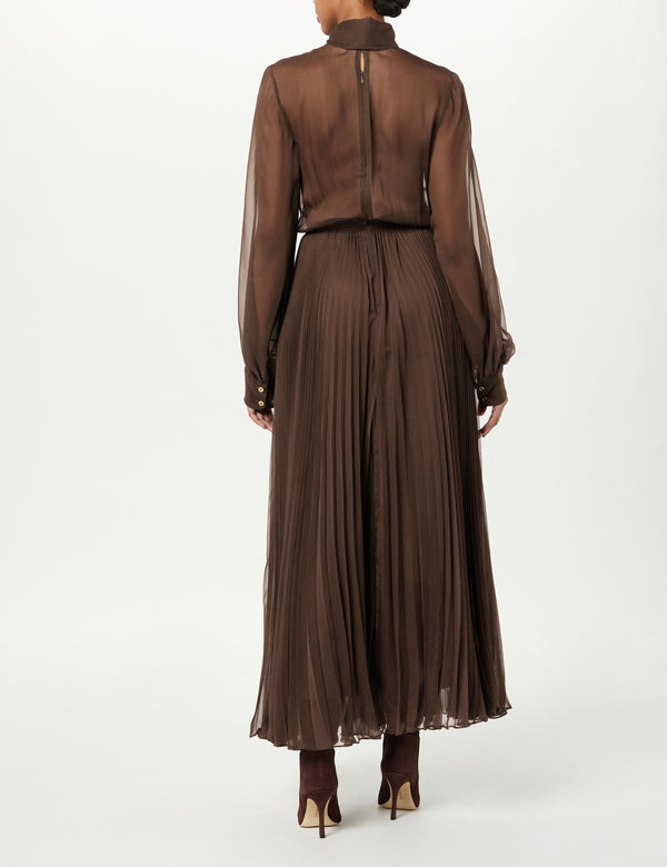 Sergio Hudson Tie-Neck Pleated Maxi Dress