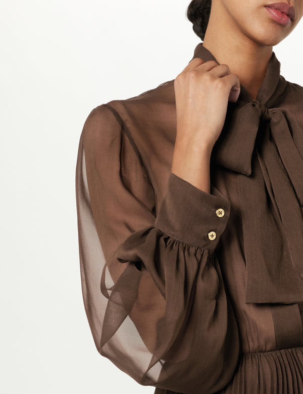 Sergio Hudson Tie-Neck Pleated Maxi Dress