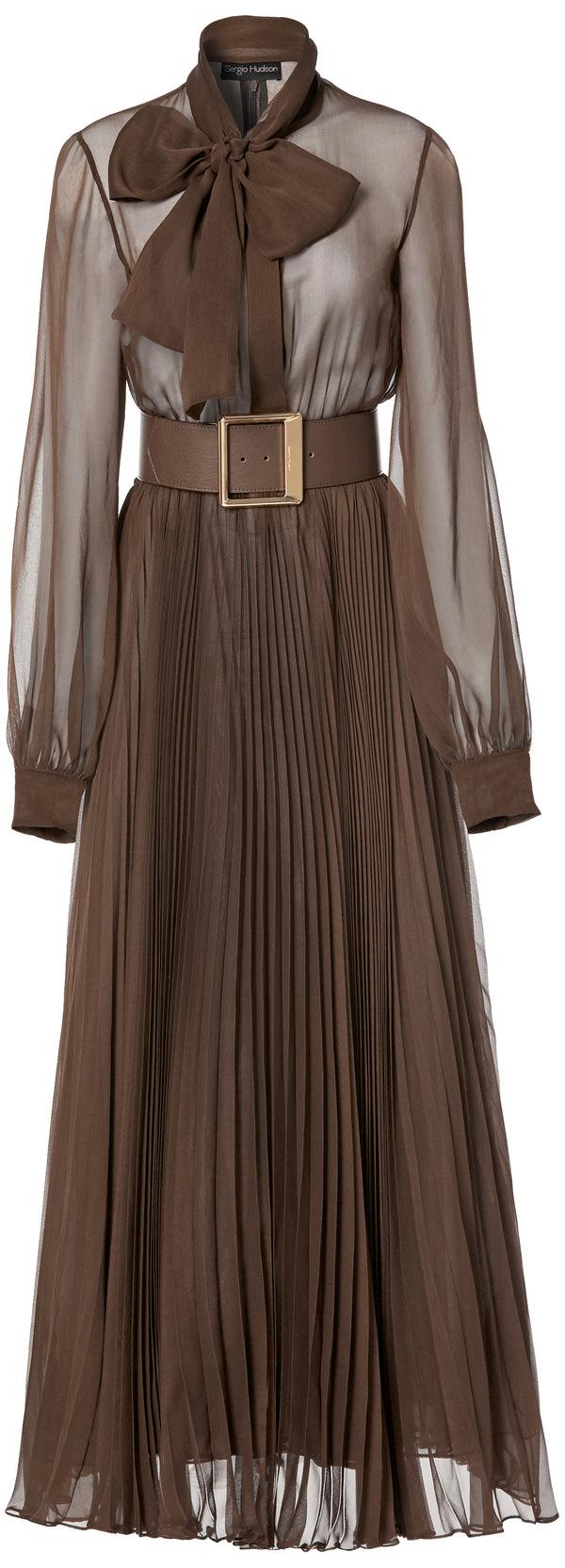 sergio hudson Tie-Neck Pleated Maxi Dress