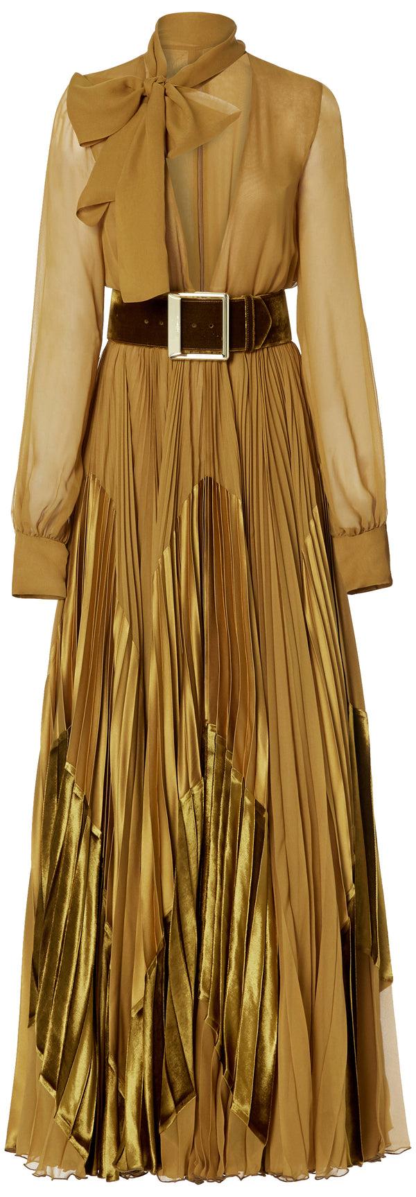 sergio hudson Tie-Neck Pleated Maxi Dress