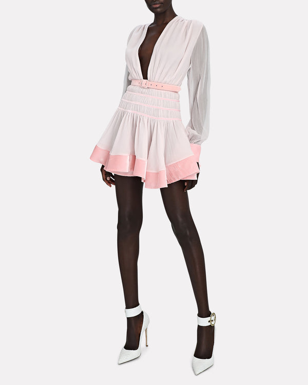 Sergio Hudson Tiered Mini Dress W/ Velvet Trim