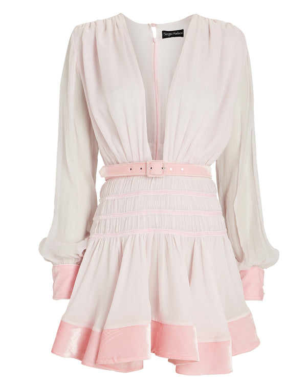 sergio hudson Tiered Mini Dress w/ Velvet Trim