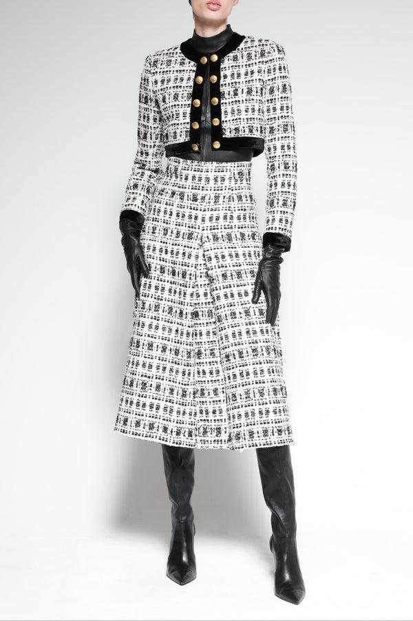 Sergio Hudson Tweed Pleated Skirt