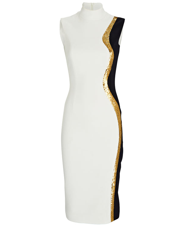 sergio hudson Sleeveless Contrast Midi Dress with Sequin Detail