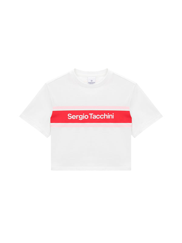 sergio tacchini Color Block Crop T-Shirt- Off White/ Red