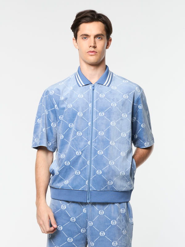 Sergio Tacchini Cosimo Velour Zip-Up Polo- Faded Denim