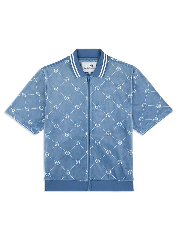 sergio tacchini Cosimo Velour Zip-Up Polo- Faded Denim
