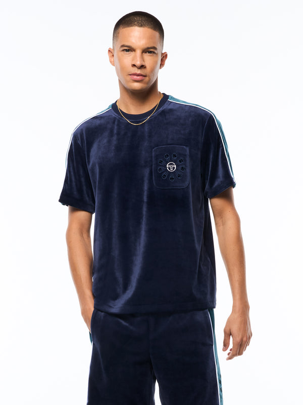Sergio Tacchini Cresta Velour Pocket T-Shirt-Maritime Blue